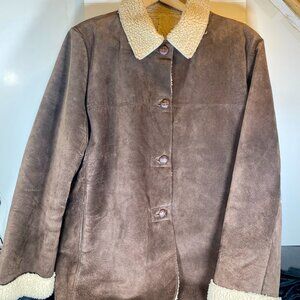 Women's Brown Suede Leather Sherpa Lined Jacket, XL, Vintage Pacific Trail